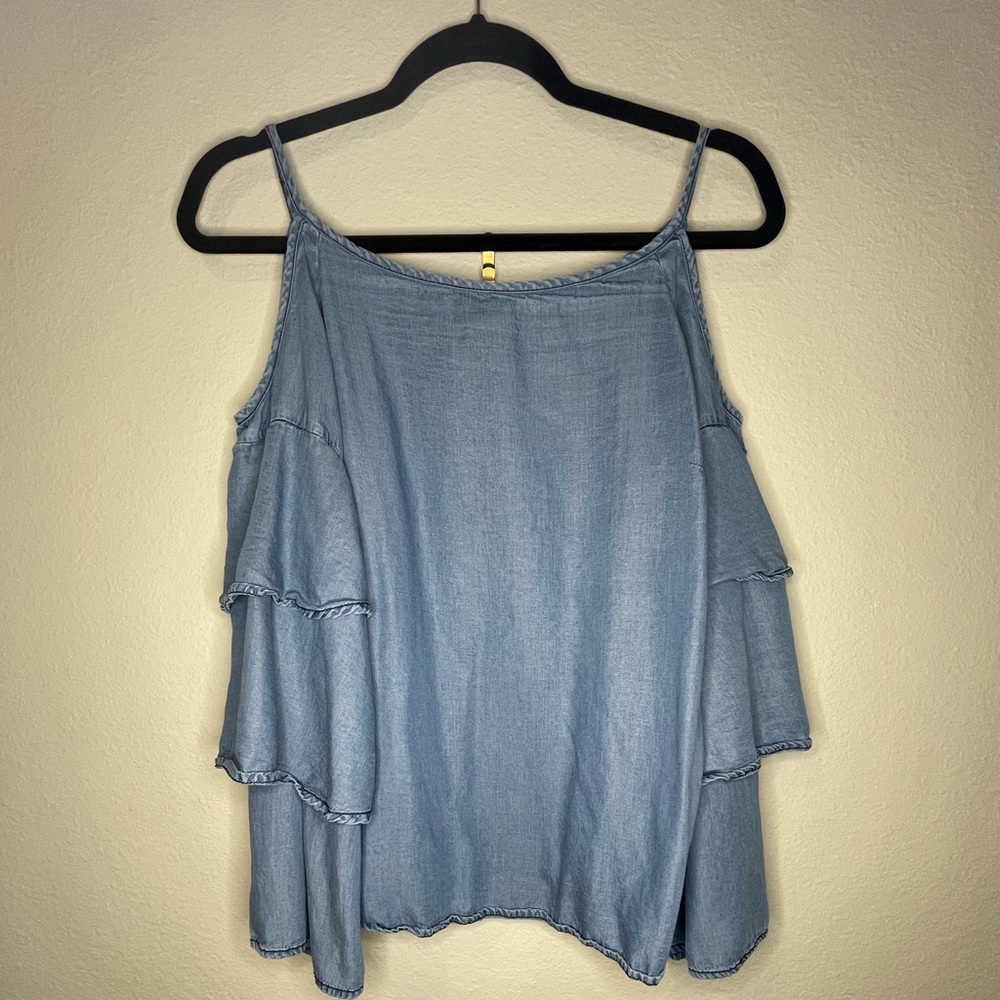 Denim top with flare sleeves